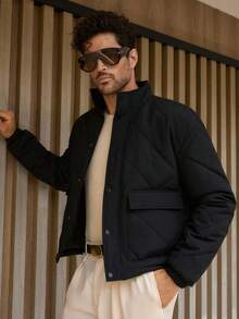 HIMLAND Men's Casual Lightweight Stand Collar Jacket, Winter Outerwear - Black - View 6