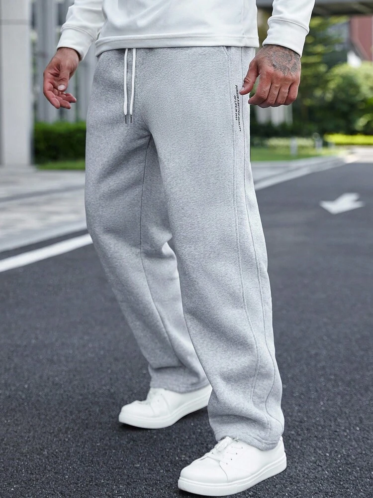 Manfinity Homme 男士纯色抽绳腰口袋休闲运动裤 - 灰色 - 查看 5