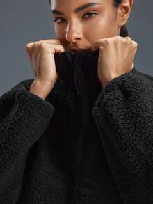 Powerista Áo khoác giữ nhiệt thể thao mùa thu cho nữ bằng vải nỉ - màu đen - Xem 3