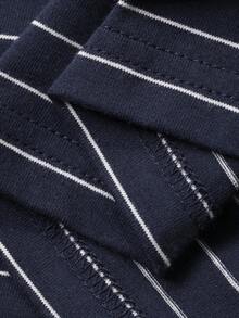 DAZY Navy Striped Top & Solid Color Elastic Waist Pants Men's Casual Pajama Set, Autumn, Fall Winter Clothes