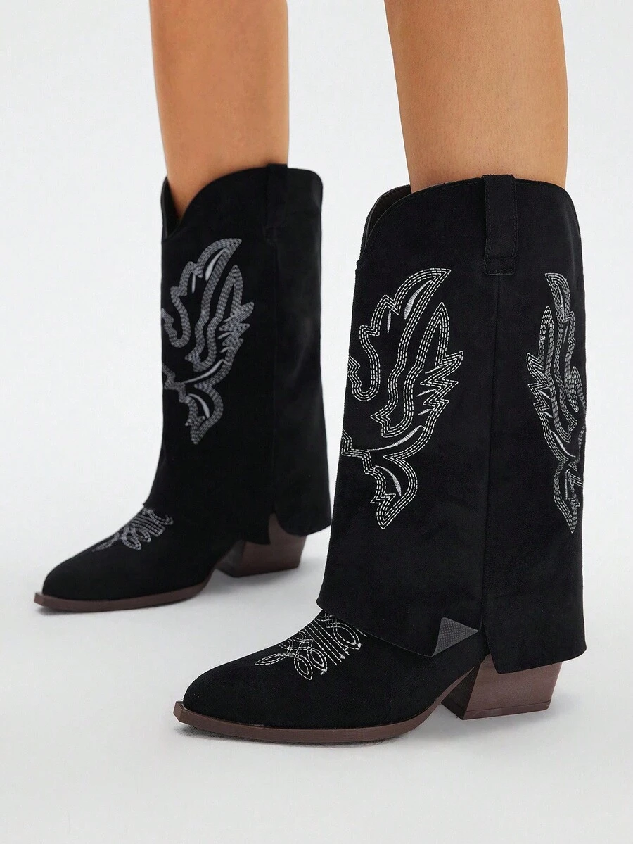 Styleloop Women's Round Toe Comfortable Chunky Heel Ankle Boots, Wrinkled Design, Versatile, Suitable For Halloween, Christmas, Autumn, Black Boots, Core - Black - View 1