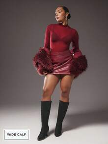 SHUZIA 女士 3 英寸粗跟黑色绒面过膝靴——时尚舒适，适合小腿较粗的女性，是圣诞节和情人节打造自信优雅造型的必备奢华单品。 - 黑色 - 查看 3