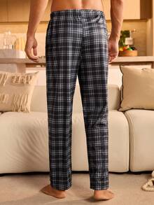 Manfinity Underwear&Sleepwear Basics Men's Basic Multicolor Plaid Knitted Loungewear Pajama Pants, Long Straight Leg Bottoms With Pockets, Winter