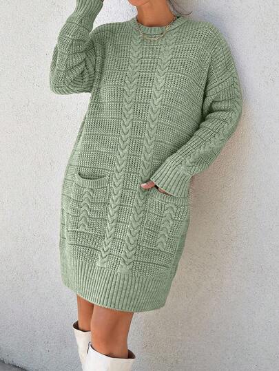 EURMUSE Casual Solid Color Cable Knit Sweater Dress, Autumn/Winter,Dresses For Women,Jumpers For Women