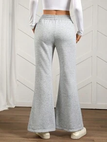 SHEIN LUNE 秋季教师灰色喇叭运动裤 秋冬季 - 灰色 - 查看 5