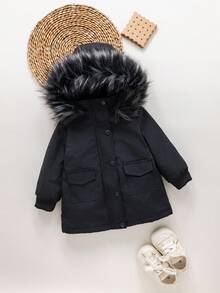 Emery Rose Kids Emery Rose Kids 女婴可爱黑色保暖内衬连帽外套，百搭秋冬 - 黑色 - 查看 4