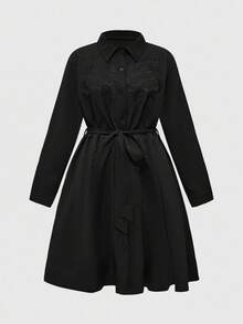 ROMWE Goth 秋季哥特式蛇皮、花卉和天体刺绣大码女式长袖连衣裙 - 黑色 - 查看 1