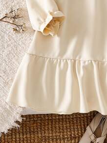 Genkimix Kids Toddler Girls' Peter Pan Collar Long Sleeve Patchwork Ruffled Hem Cute Bear Embroidery Korean Style Dress Fall Winter - Khaki - View 5