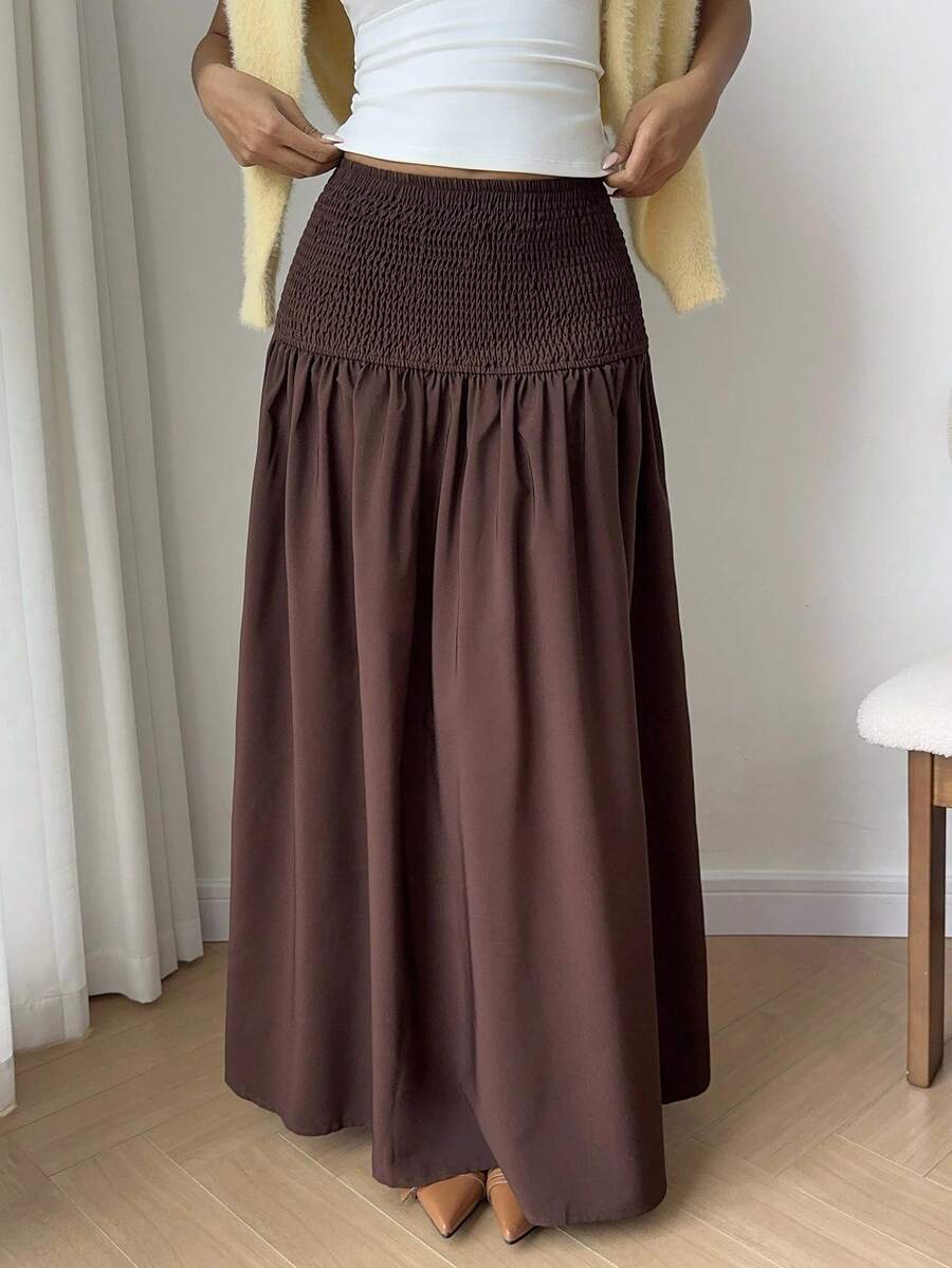 SHEIN EZwear Women's Fall Casual Coffee-Brown Knotted Waistband Skirt - Coffee Brown - View 1