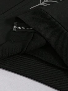 Manfinity Roghcode Manfinity Streetrush 男式 Y2K 休闲蜘蛛网和字母印花连帽运动衫，时尚拉链街头风连帽衫，适合秋冬季节，完美的万圣节和返校礼物，百搭日常穿着，送给男朋友的理想礼物 - 黑色 - 查看 6