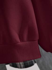 Chiquease 女士休闲宽松日常百搭半拉链长袖卫衣 - 酒紅色 - 查看 3