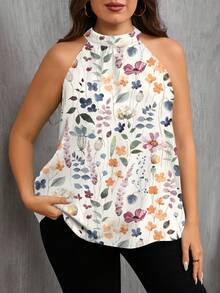 EMERY ROSE 大码女式休闲树叶印花优雅衬衫，适合夏季 - 彩色 - 查看 3