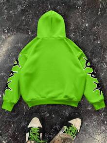 GENIUS ODE Men's Casual Slogan Print Long Sleeve Hoodie, Autumn/Winter - Green - View 2