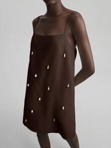 Ontre 2026春夏新款女士迷你连衣裙，斯德哥尔摩风格，教师装，春夏修身A字宽松连衣裙，梭织面料，宽松版型，珍珠装饰，休闲度假迷你连衣裙，吊带短裙，夏季女装，女士生日装，早午餐，女士派对连衣裙，下午茶，度假，婚礼宾客着装，时尚百搭流行女士迷你连衣裙 - 棕色 - 查看 7