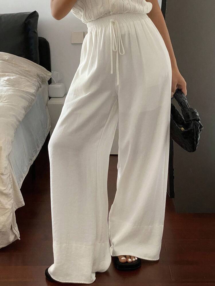 Women's Loose Casual White Wide Leg Pants, Autumn/Winter New Arrival