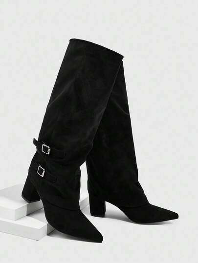 CUCCOO SZL Women's Fashion Sexy High Heel Tall Boots, Thick Heel Solid Color, Professional & Date Style, Side Zipper, Elegant Party Boots