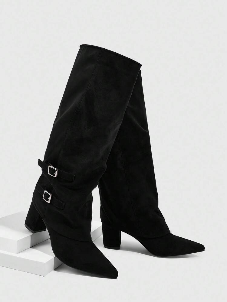 CUCCOO SZL Women's Fashion Sexy High Heel Tall Boots, Thick Heel Solid Color, Professional & Date Style, Side Zipper, Elegant Party Boots