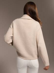 Hanevo Casual Solid Color Minimalist Navy Collar Button Design Knit Sweater, Autumn/Winter New Arrival - Apricot - View 2