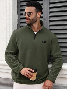 Manfinity CasualCool 秋冬羊毛立领半拉链长袖宽松加厚休闲运动套头衫男士纯色健身健身房训练针织外套