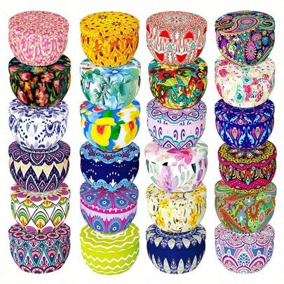 SHEIN 4/12/24/36 件 2.2 盎司带盖蜡烛罐，散装空蜡烛容器，用于 DIY 蜡烛制作，优质金属烛台，圆形蜡烛罐套件，适合成人制作各种图案