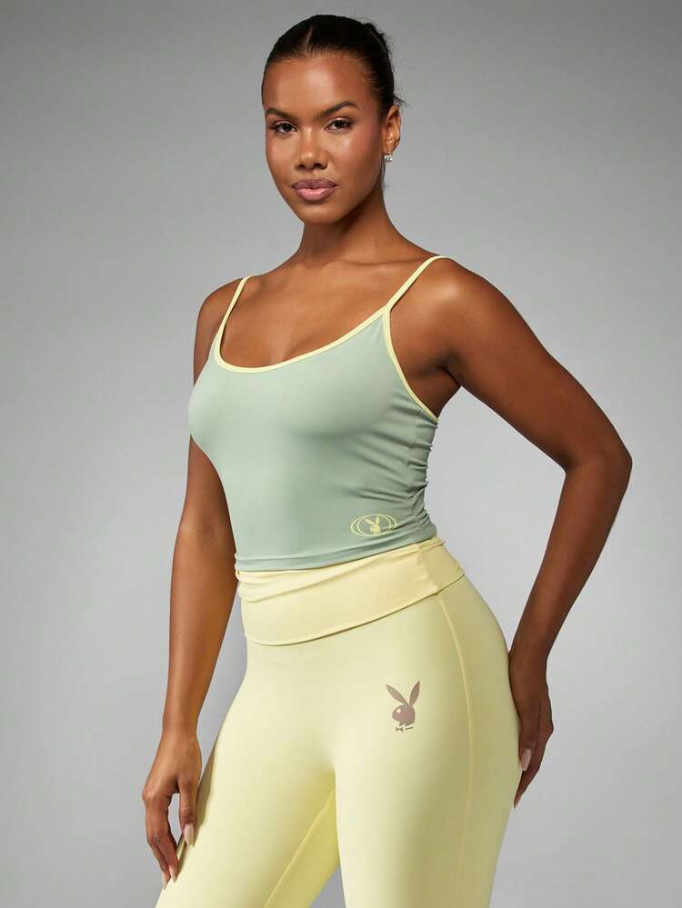 Missguided x Playboy Débardeur essentiel Cami Décontracté Basique Sans manches Crop Ajusté Collection d'été Couleur pastel Bloc Encolure dégagée Camisole