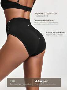 SHAPORA 女士纯色透气高腰瘦身裤 - 黑色 - 查看 2