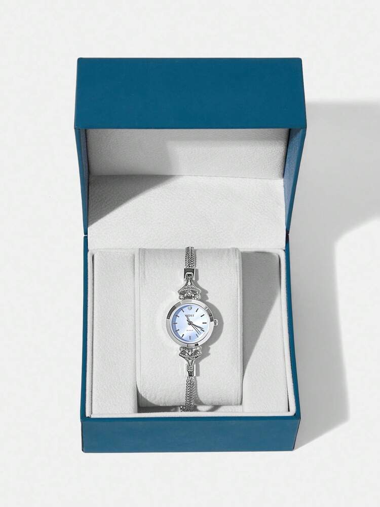 LUXURY RHINESTONE SILVER CASE BRACELET WATCH