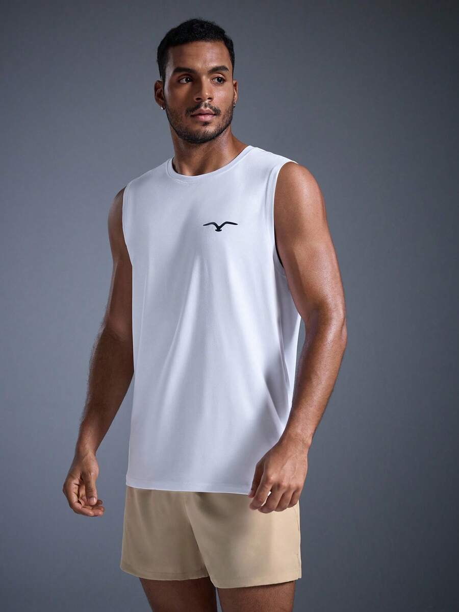 DRIFTMERE Men's Casual Eagle Print Round Neck Loose Tank Top, Summer Spring To Summer - White - View 1