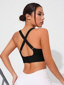 SHEIN Sports 2pcs/Set Bra Olahraga Penyerap Keringat dengan Desain Tali Silang, Kombinasi 2 Warna, Tanpa Jahitan untuk Kebugaran/Yoga - MultiWarna - View 3