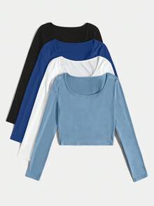 EURMUSE Multi-Color Versatile Layering Knit T-Shirt - Multicolor - View 3