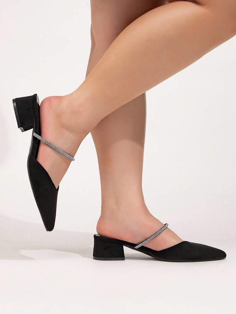 CUCCOO CURVES Plus Size Women's Pointed Toe High Heel Rhinestone Embellished T-Strap Fashion Dress Pumps
