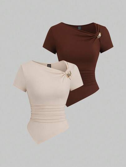 Sweetra Camisa larga con botones y bajo asimétrico sexy de estilo Y2K