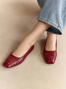 Rosivie 2025 Spring/Autumn New Arrival High-End Commuting Hollow-Out Casual Comfortable Versatile Women Flat Shoes - Burgundy - View 12