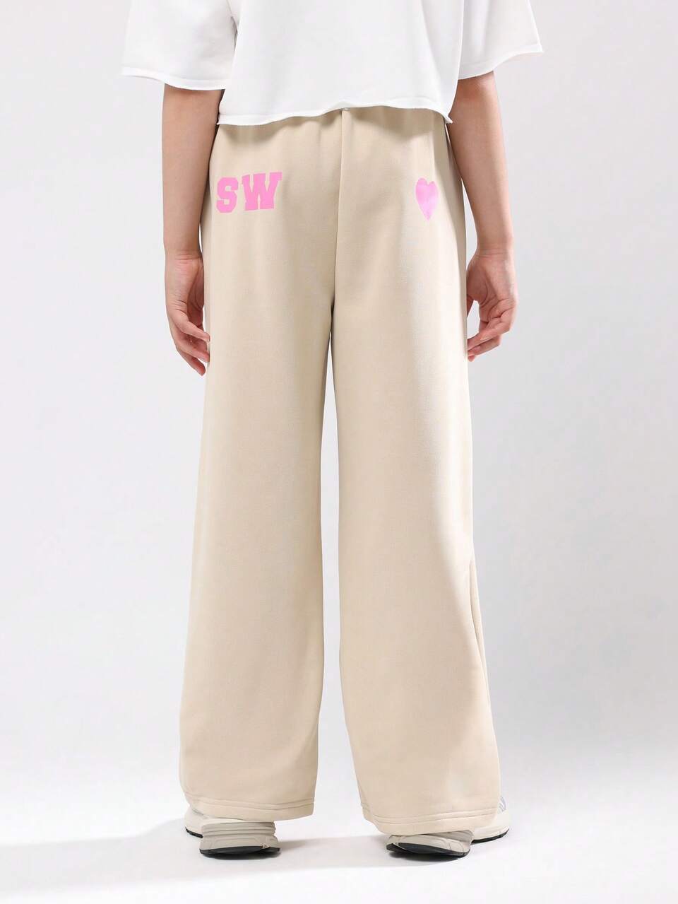 Wide Leg Fleece Sweatpants With Pink Letter Print