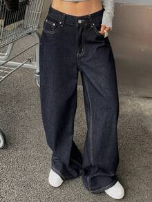 Dazy Kids 少女宽松阔腿牛仔裤，百搭风格，适合上学和秋季穿着。