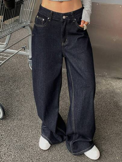 Dazy Kids 少女宽松阔腿牛仔裤，百搭风格，适合上学和秋季穿着。