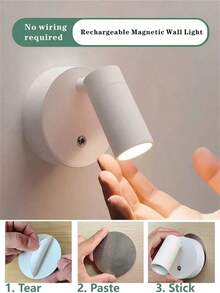1pc LED Rechargeable Wall Light, Magnetic Spotlight, Painting Light, Nightlight, Bedside Reading Lamp, Eye-Caring Bedroom Night Light, Dimmable, Wireless No Drilling, 360° Rotatable Touch Control, Rechargeable Battery - Multicolor - View 7