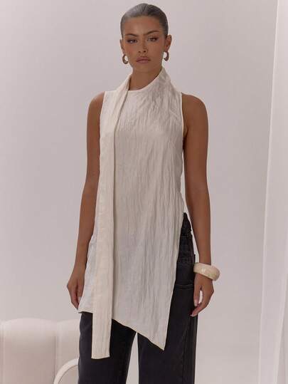 MUSERA Top con detalle de cuello con lazo, corte holgado y abertura lateral, elegante y sexy para ocasiones nocturnas, vacaciones y otoño con capas