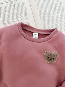 Blossori Baby Girls' French Elegant Smocked Sweatshirt/Sweatpants Set Fall Winter - Pink - View 6