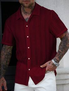Manfinity RSRT 3 piezas Camisas de punto de manga corta casual y arrugada para hombres, para verano y vacaciones - Rojo - Ver 5