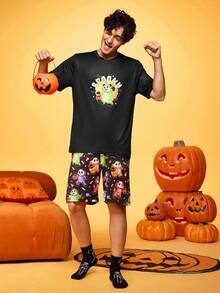 Happy Jammies Parent-Child Basic Soft Comfortable English Print Men's Pajama Set - Multicolor - View 3