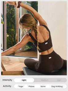 GLOWMODE FeatherFit™ Ribbed Flex Soft Square Neck Sports Bra Low Impact Yoga Pilates Studio Daily Casual Wear Removable Cups Fall Winter - Chocolate Brown - View 6