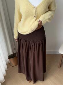 SHEIN EZwear Women's Fall Casual Coffee-Brown Knotted Waistband Skirt - Coffee Brown - View 6