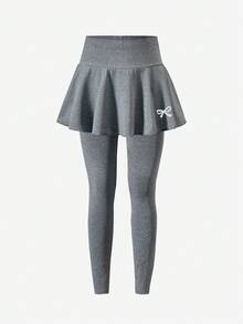 Sparklyn 2pcs/Set Tween Girls Casual All-Match Versatile Ballet Sports Bow Skirt Leggings