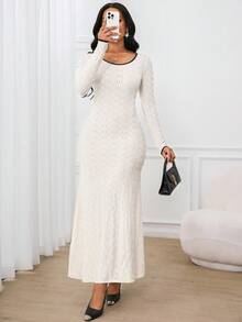 SHEIN Lady Women's Elegant Commuter Color Block Trim Mermaid Dress - Black and White - View 7