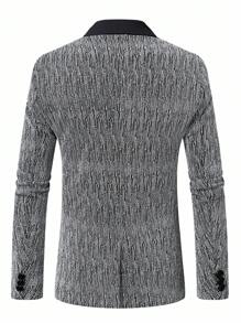 Manfinity AFTRDRK 男士银色V领正装西装外套，春夏季男士双排扣西装男士纹理西装男士时尚西装男士西装婚礼西装 - 銀色 - 查看 2