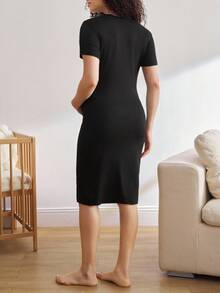 Casual Basic Fashion Nursing Maternity Round Neck Short Sleeve Nightgown