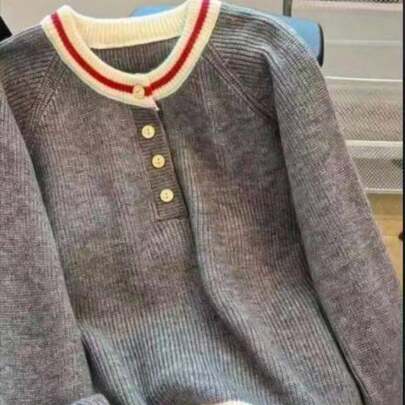 여성용 대비 색상 니트 긴팔 캐주얼 스웨터