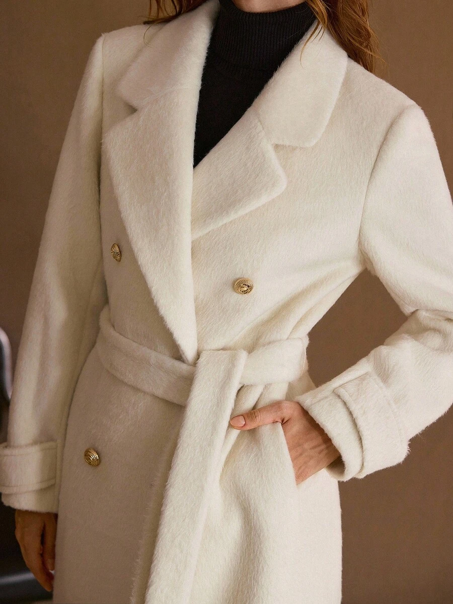 MOTF PREMIUM WOOL DOUBLE BREASTED BELTED OVERCOAT - Beige - View 2