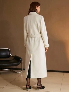 MOTF PREMIUM WOOL DOUBLE BREASTED BELTED OVERCOAT - Beige - View 3